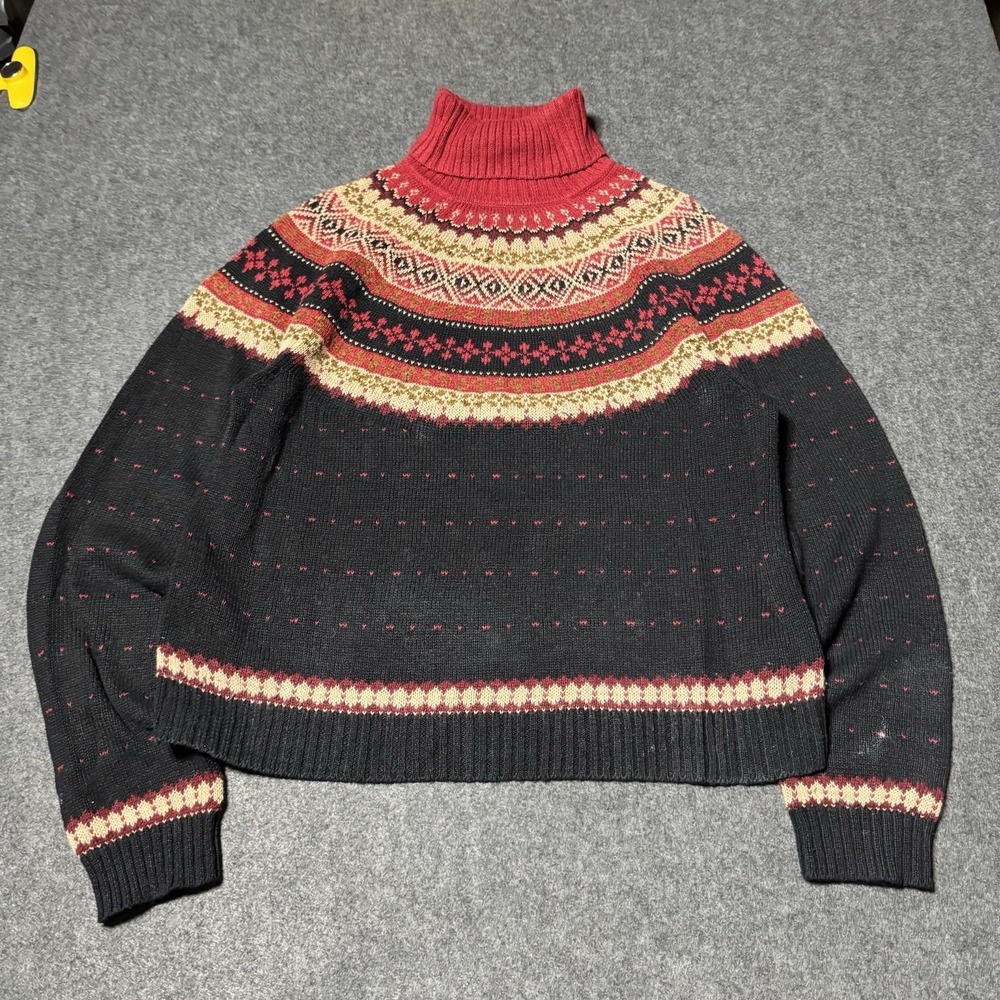 VTG 90s Evan Picone Knit Turtle Neck Fair Isle Sweater Womens L Grandma Core